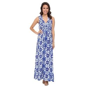MICHAEL Michael Kors Glazed Tile Print Pleated V-Neck Crepe Maxi Dress